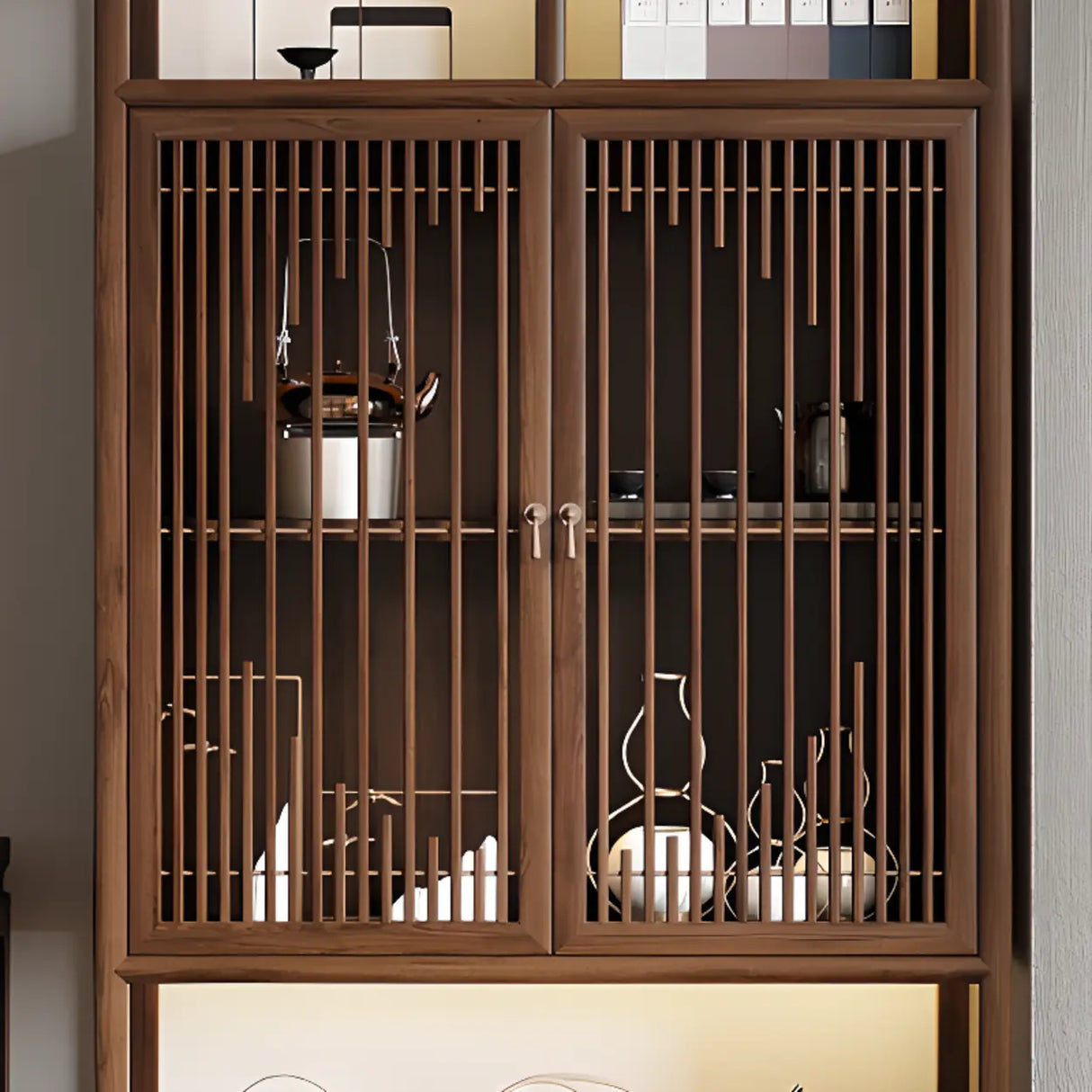 Retro Freestanding Wood Brown Large Display Cabinet Image - 5