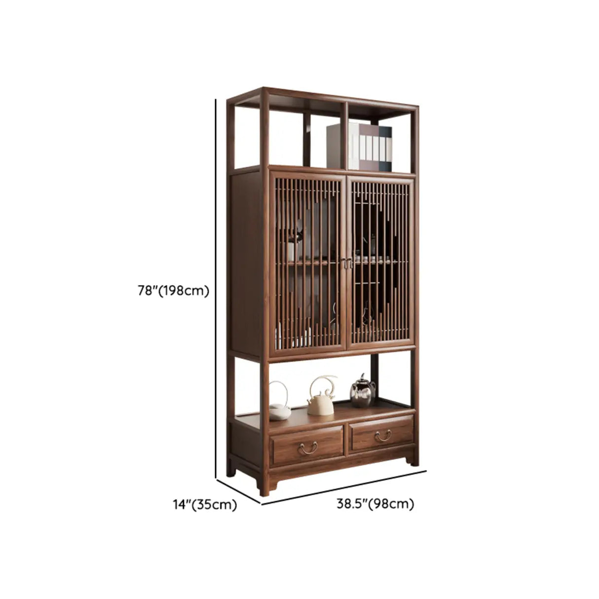 Retro Freestanding Wood Brown Large Display Cabinet