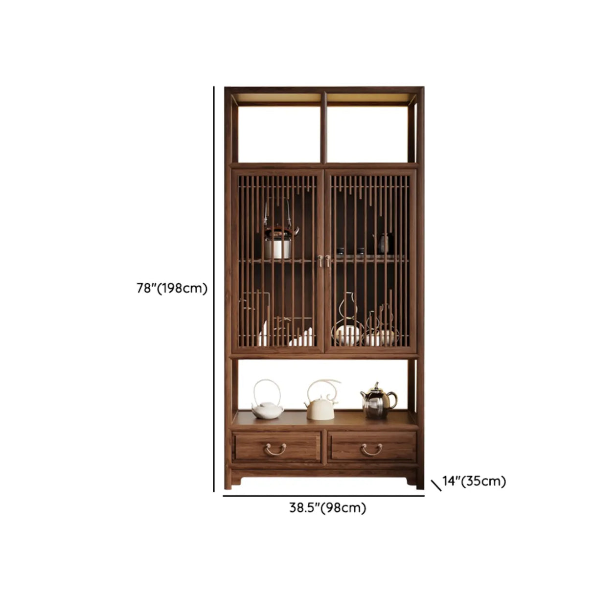 Retro Freestanding Wood Brown Large Display Cabinet Image - 8