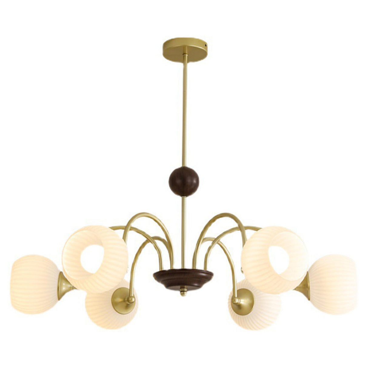 Retro Gold Fluted White Glass 5 Globes Chandelier Image - 10
