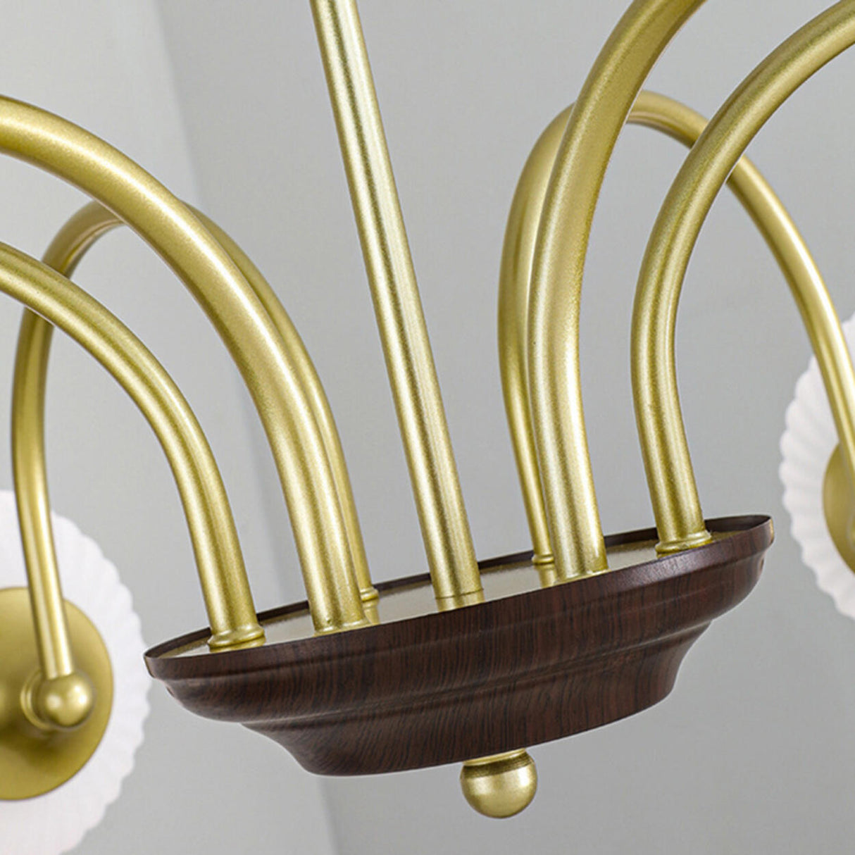 Retro Gold Fluted White Glass 5 Globes Chandelier Image - 14