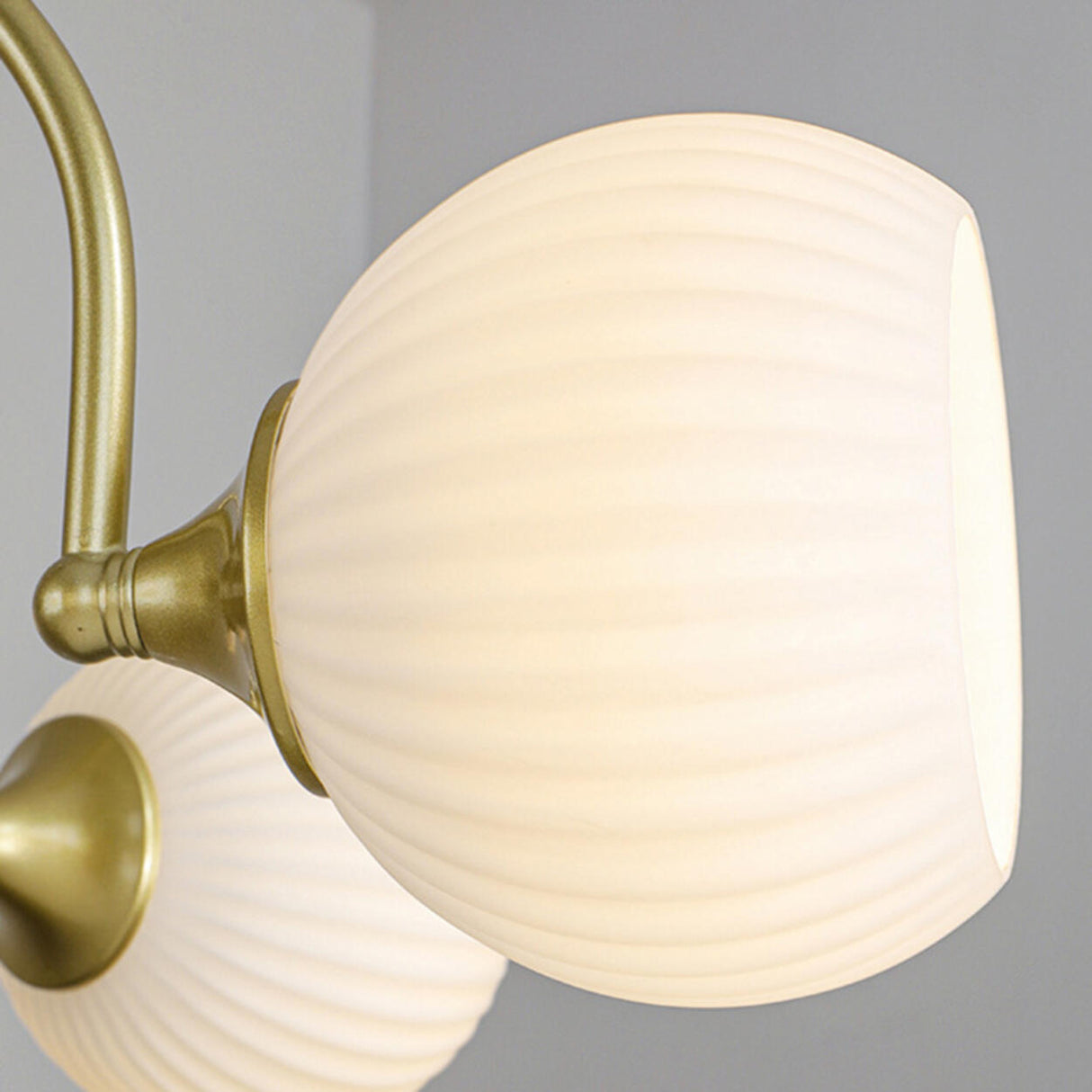 Retro Gold Fluted White Glass 5 Globes Chandelier Image - 16