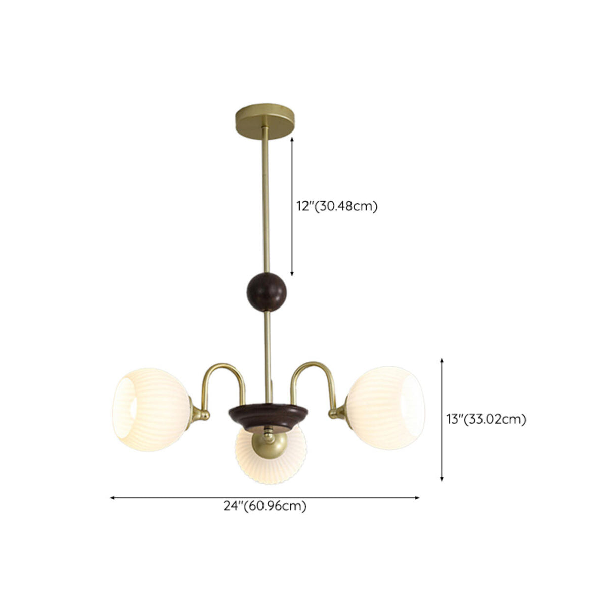 Retro Gold Fluted White Glass 5 Globes Chandelier
