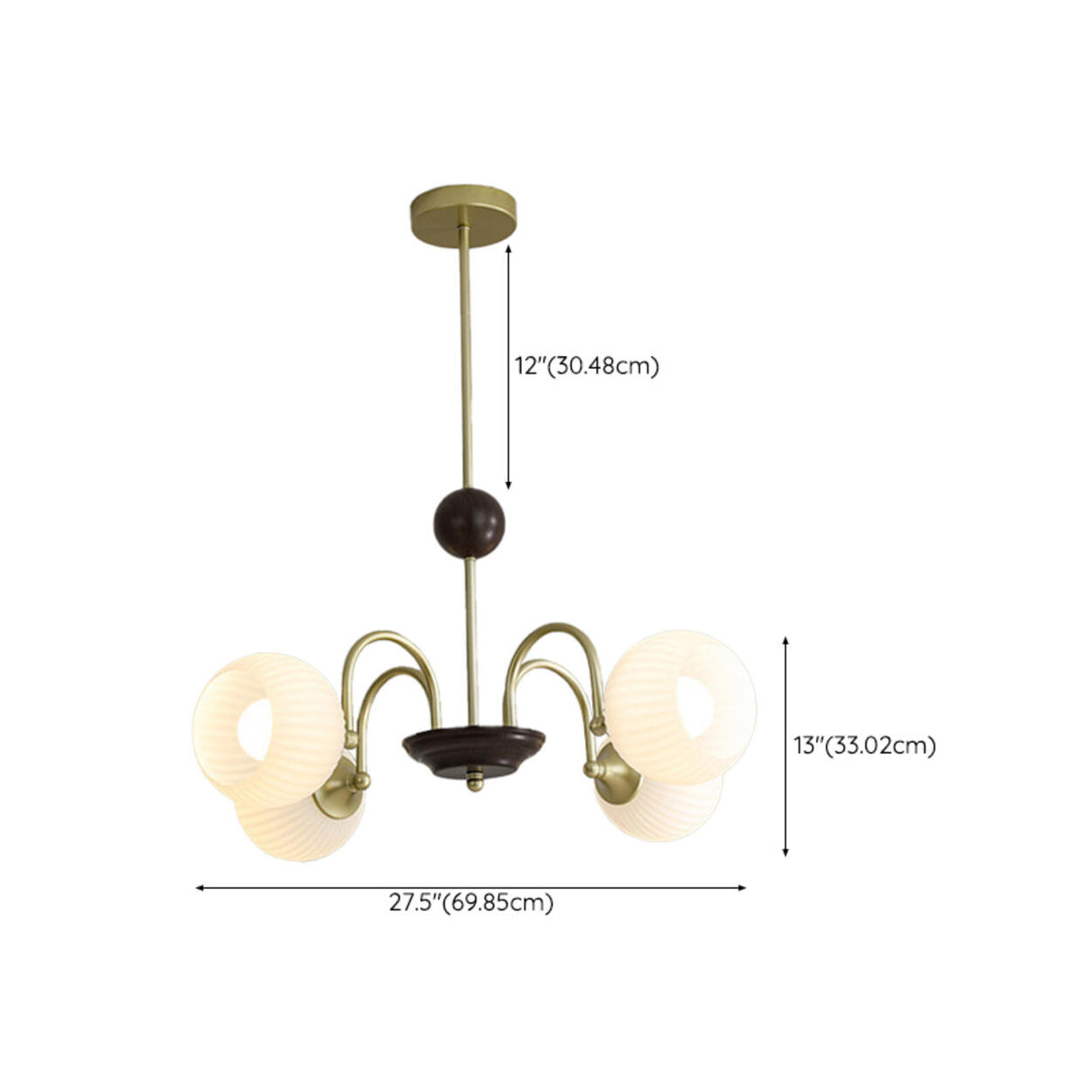 Retro Gold Fluted White Glass 5 Globes Chandelier Image - 22