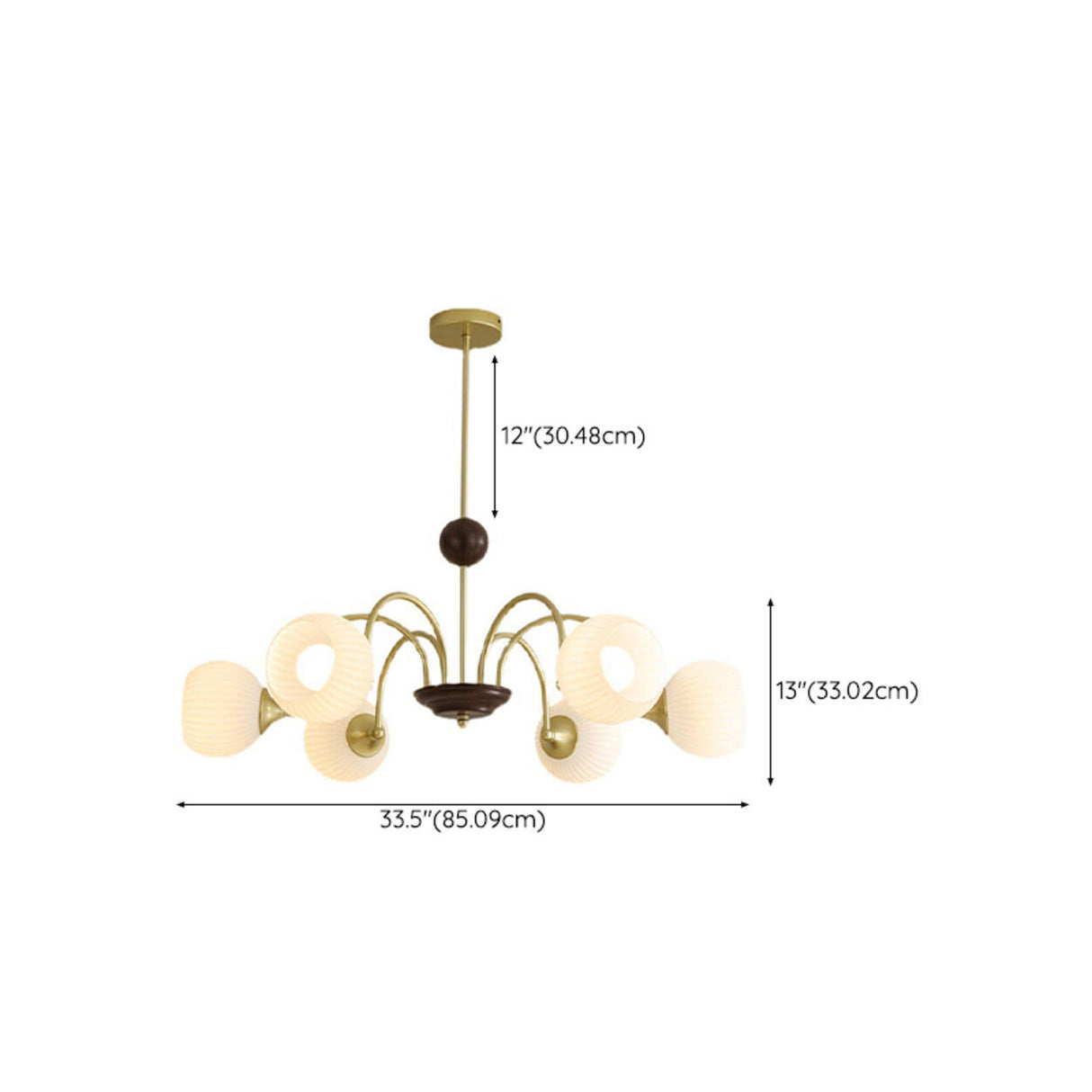 Retro Gold Fluted White Glass 5 Globes Chandelier Image - 24