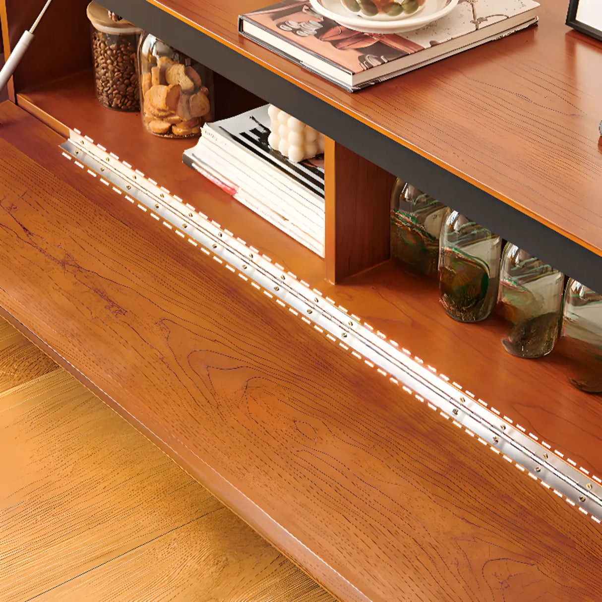 Retro Rectangular Cherry Wood Living Room TV Stand Brown