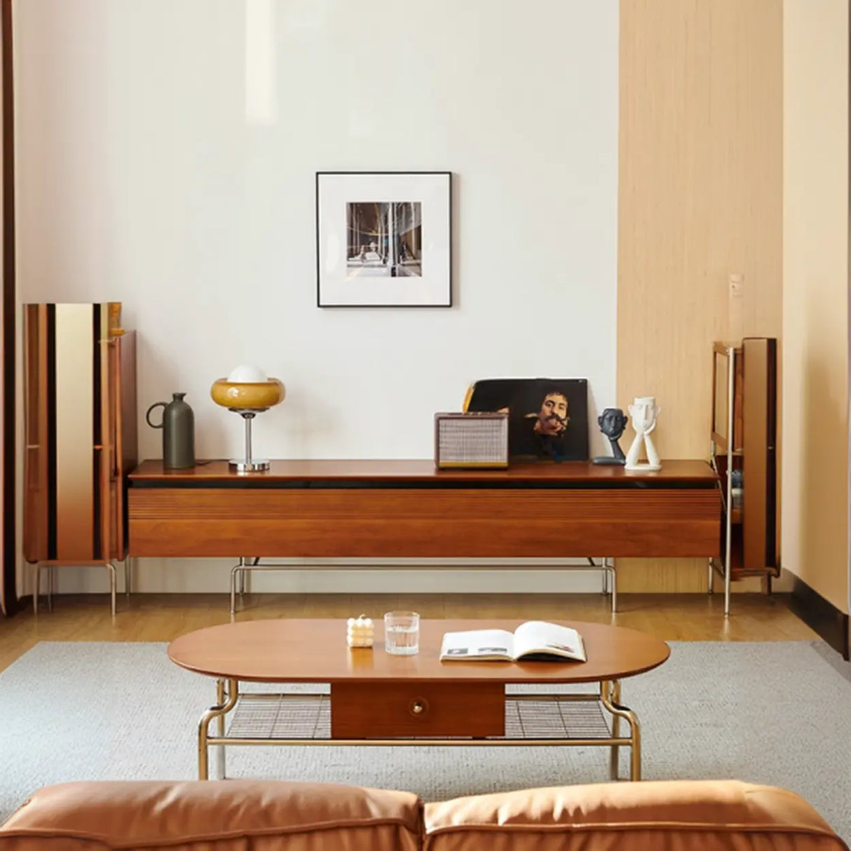 Retro Rectangular Cherry Wood Living Room TV Stand Brown