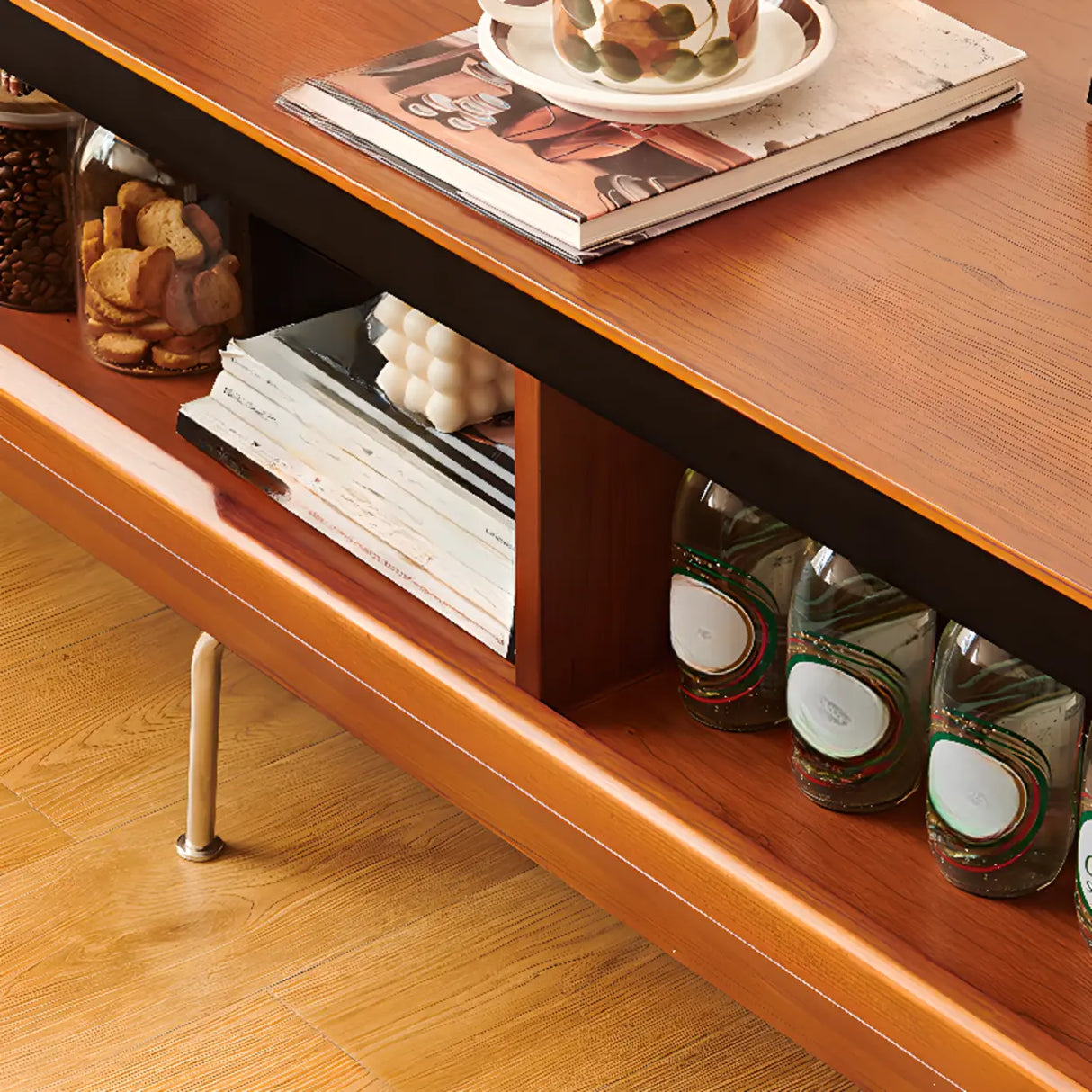 Retro Rectangular Cherry Wood Living Room TV Stand Brown