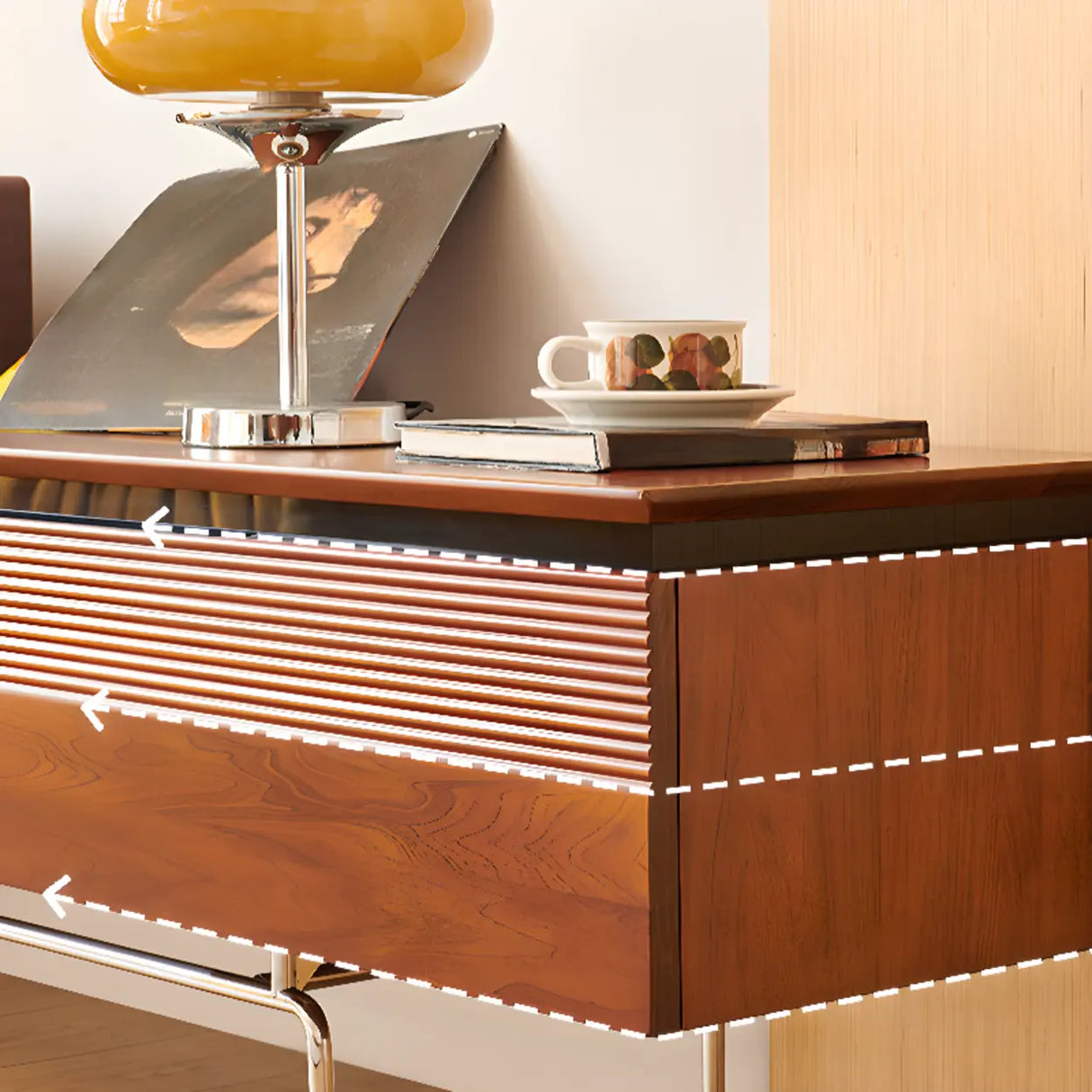 Retro Rectangular Cherry Wood Living Room TV Stand Brown