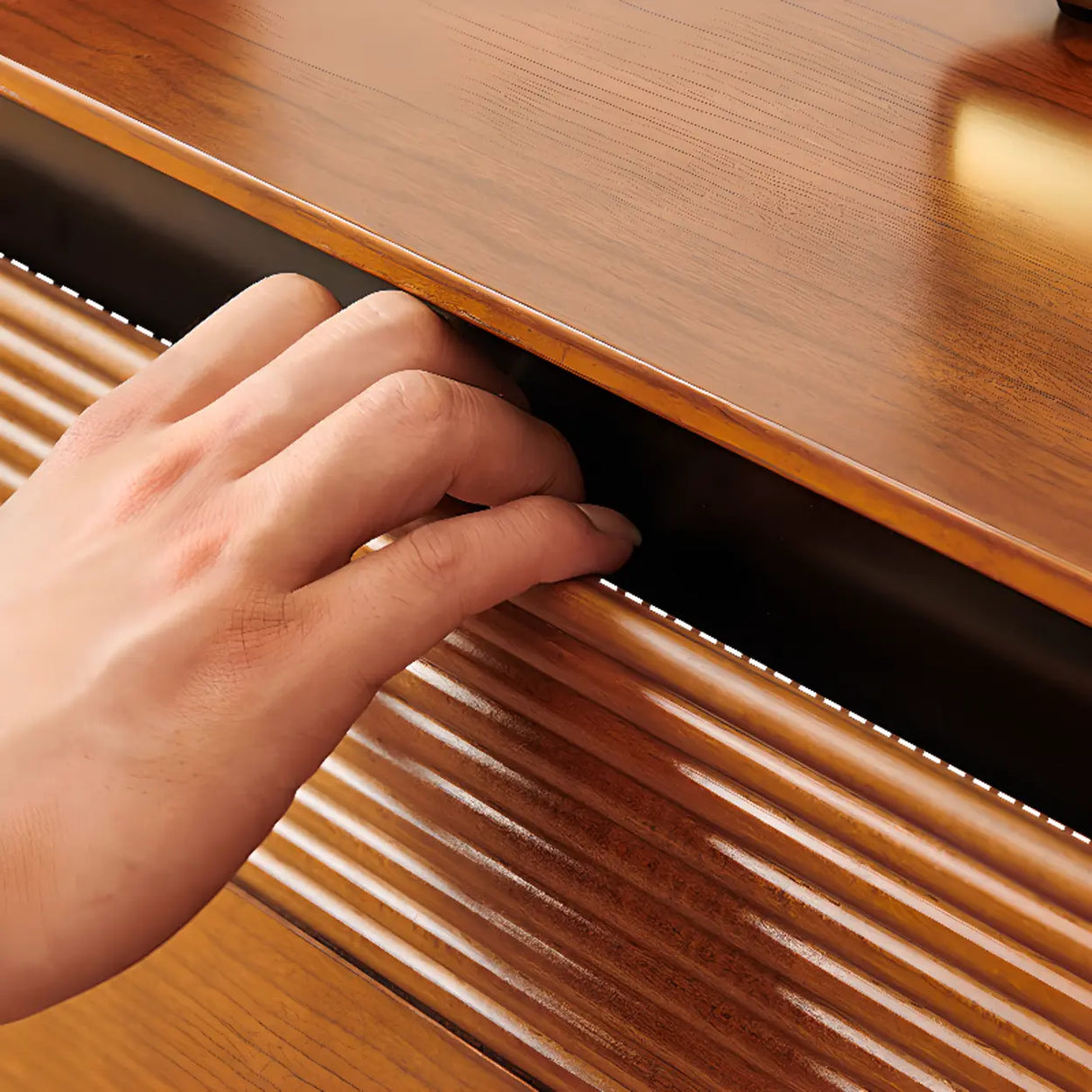 Retro Rectangular Cherry Wood Living Room TV Stand Brown