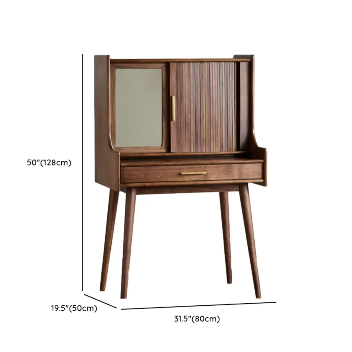 Retro Sliding Wood Brown Sliding Storage Makeup Vanity