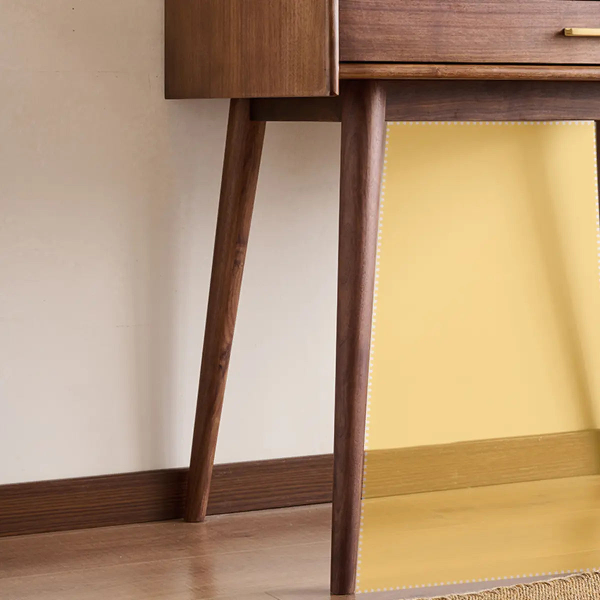 Retro Sliding Wood Brown Sliding Storage Makeup Vanity Image - 6