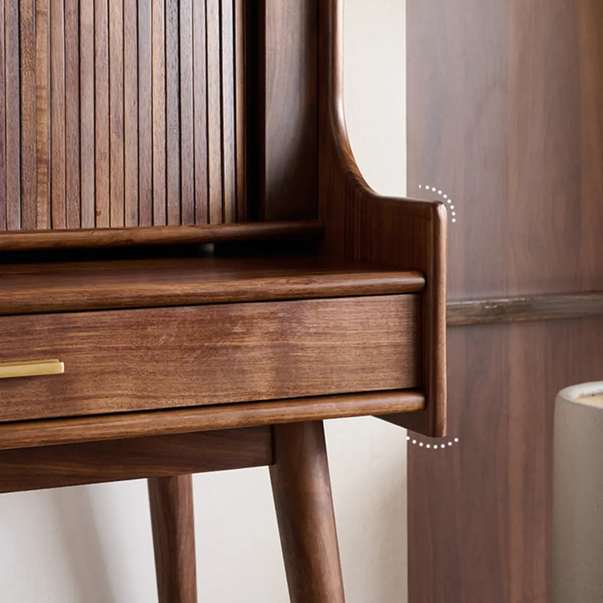 Retro Sliding Wood Brown Sliding Storage Makeup Vanity Image - 8