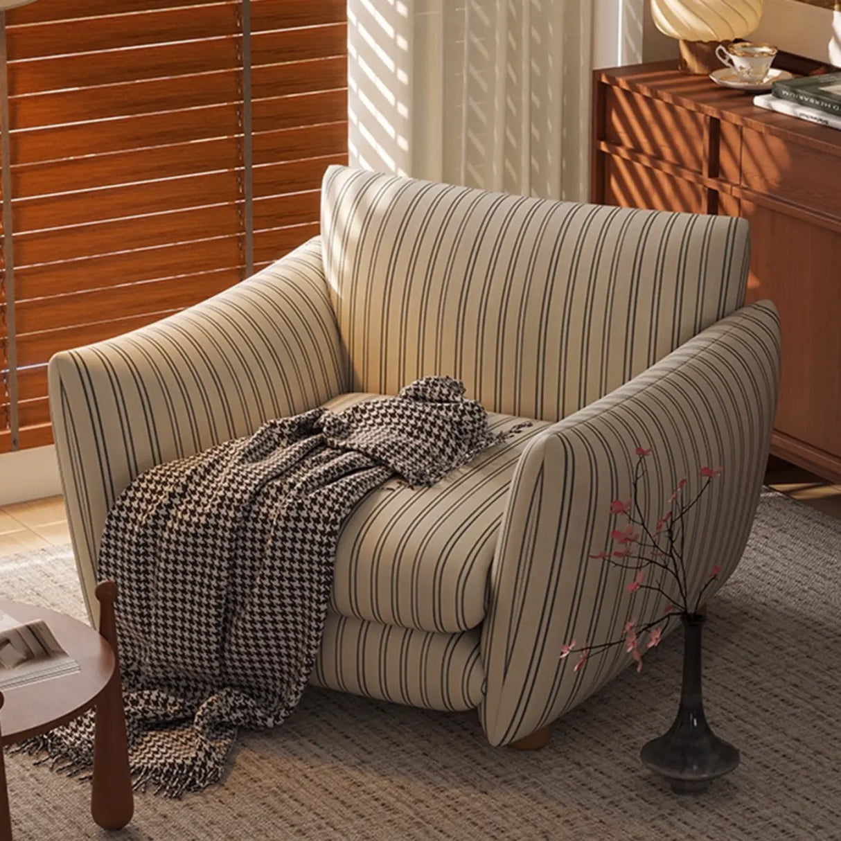 Retro Sponge Living Room Striped Barrel Accent Chair Image - 1