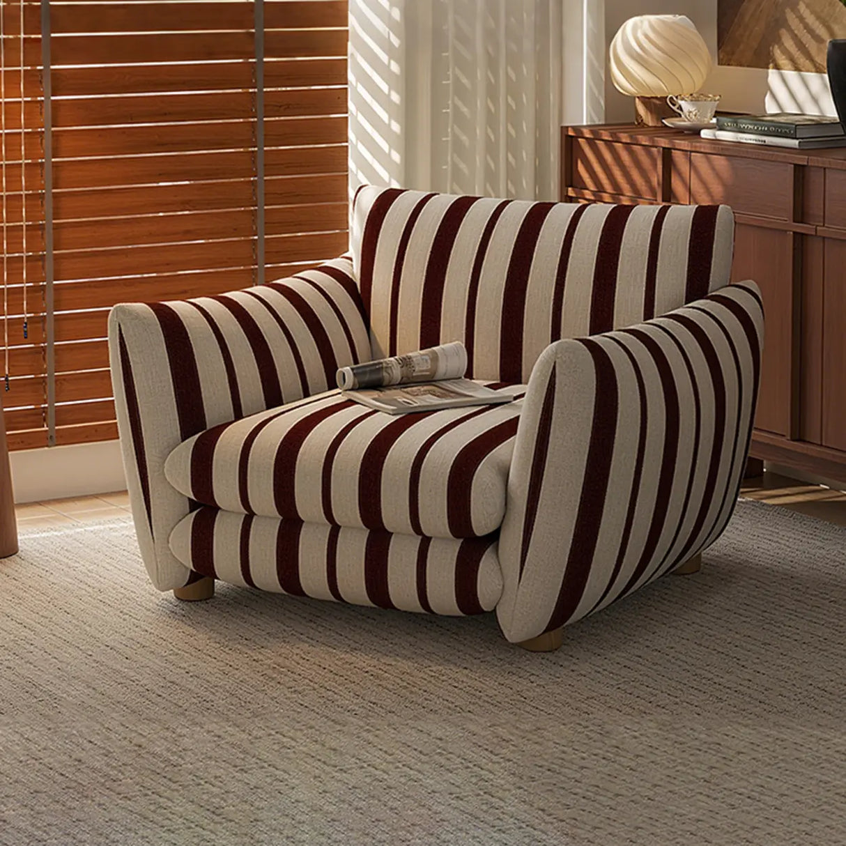 Retro Sponge Living Room Striped Barrel Accent Chair Image - 10