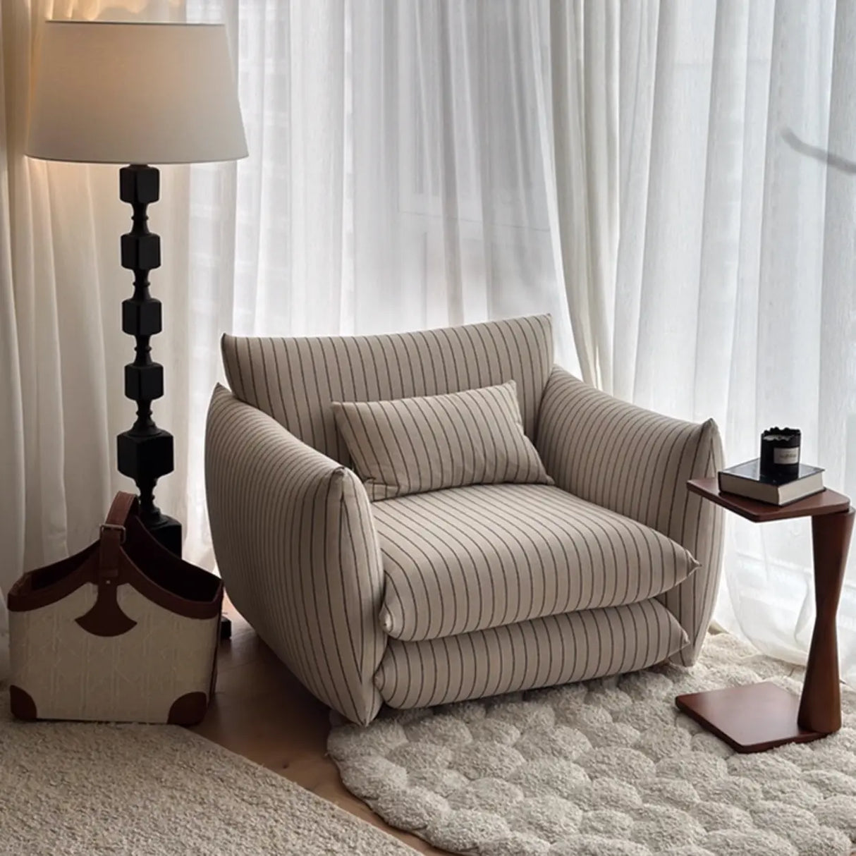 Retro Sponge Living Room Striped Barrel Accent Chair Image - 2