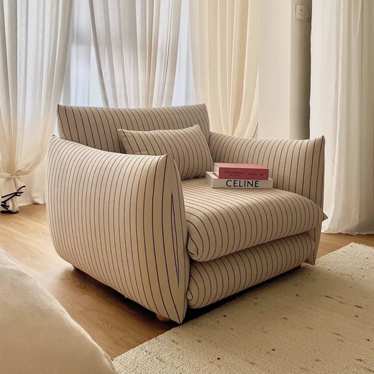 Retro Sponge Living Room Striped Barrel Accent Chair Image - 3