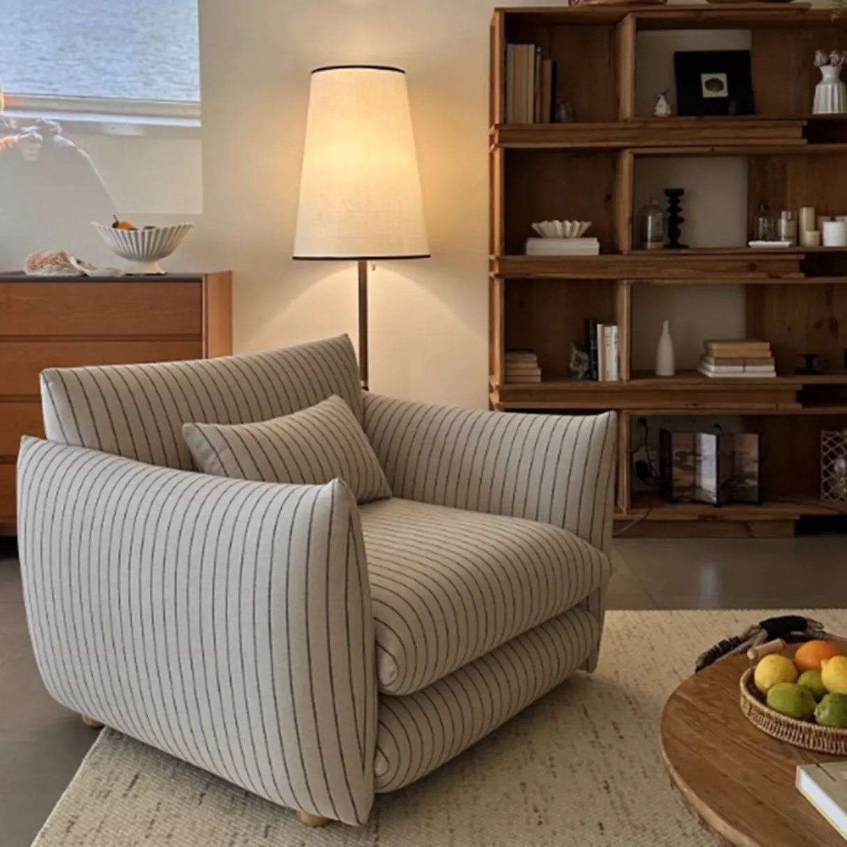 Retro Sponge Living Room Striped Barrel Accent Chair Image - 4