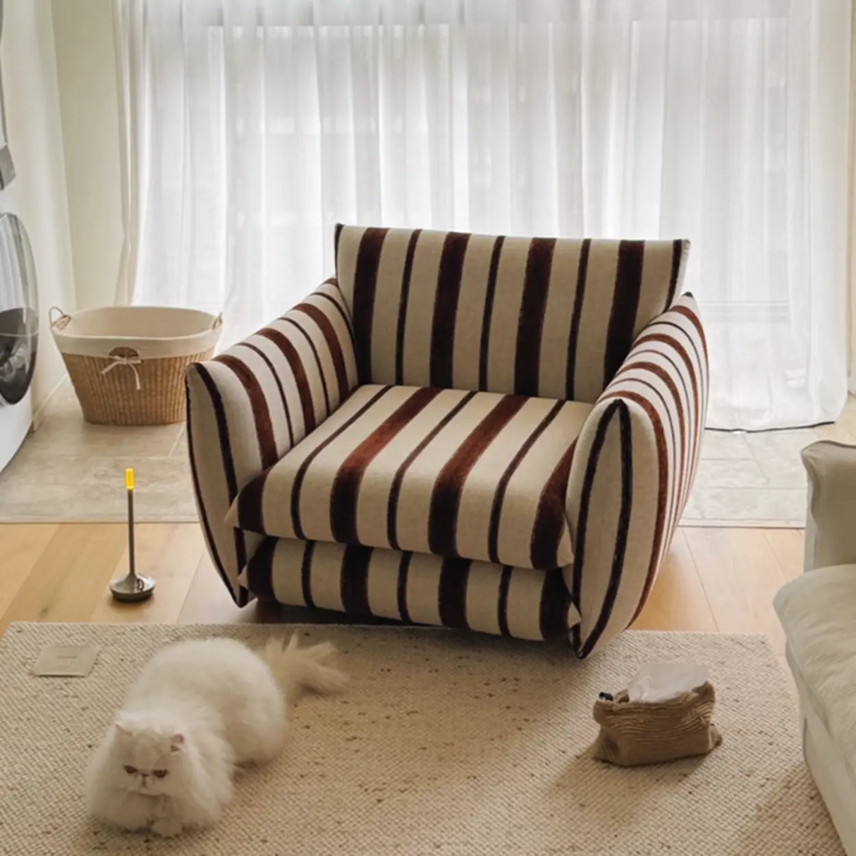 Retro Sponge Living Room Striped Barrel Accent Chair Image - 6