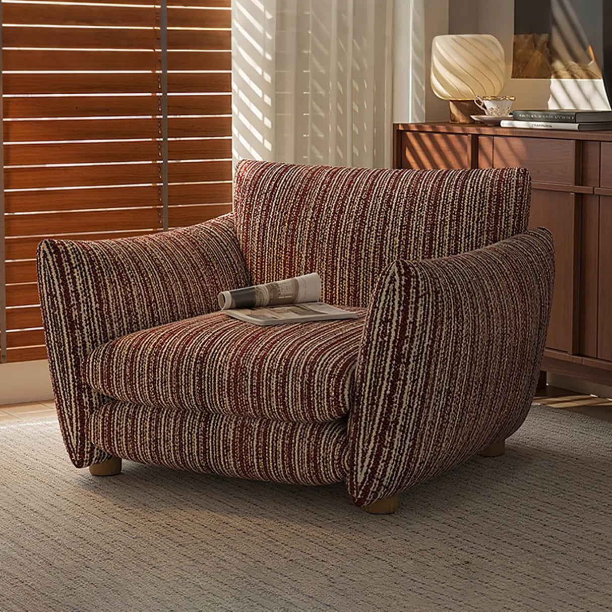 Retro Sponge Living Room Striped Barrel Accent Chair Image - 7