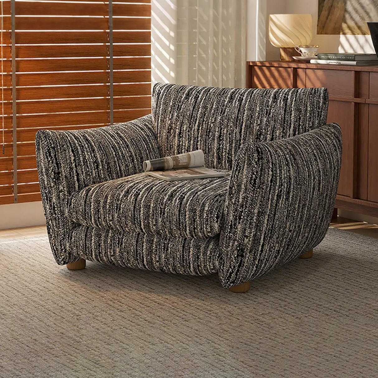 Retro Sponge Living Room Striped Barrel Accent Chair Image - 8