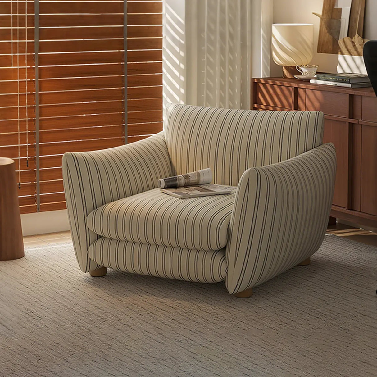 Retro Sponge Living Room Striped Barrel Accent Chair Image - 9