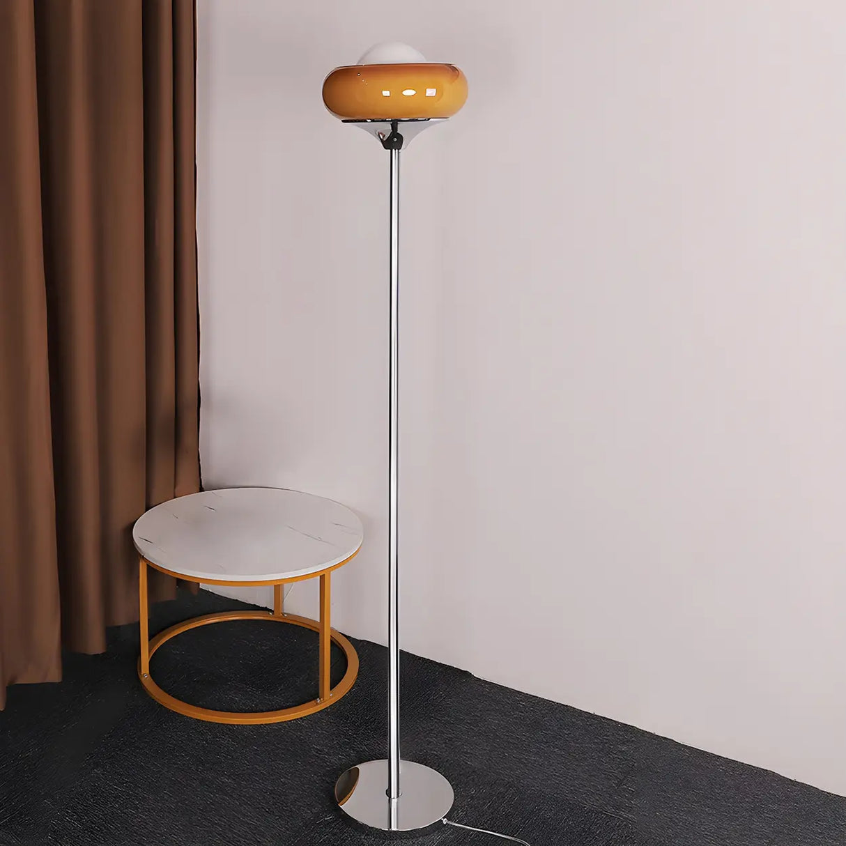 Retro Yellow Egg Tart Glass and Metal LED Floor Lamp Image - 10