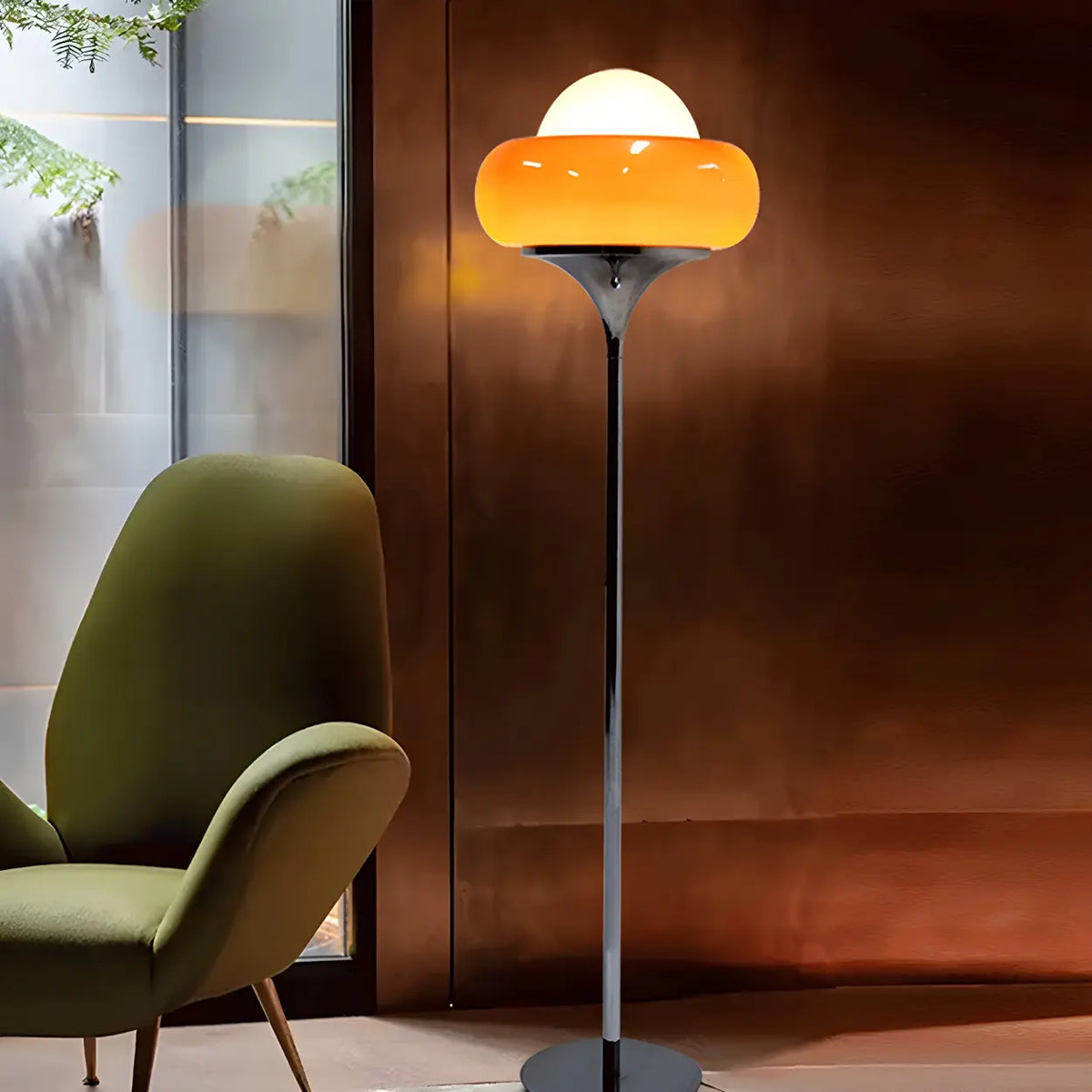 Retro Yellow Egg Tart Glass and Metal LED Floor Lamp Image - 2