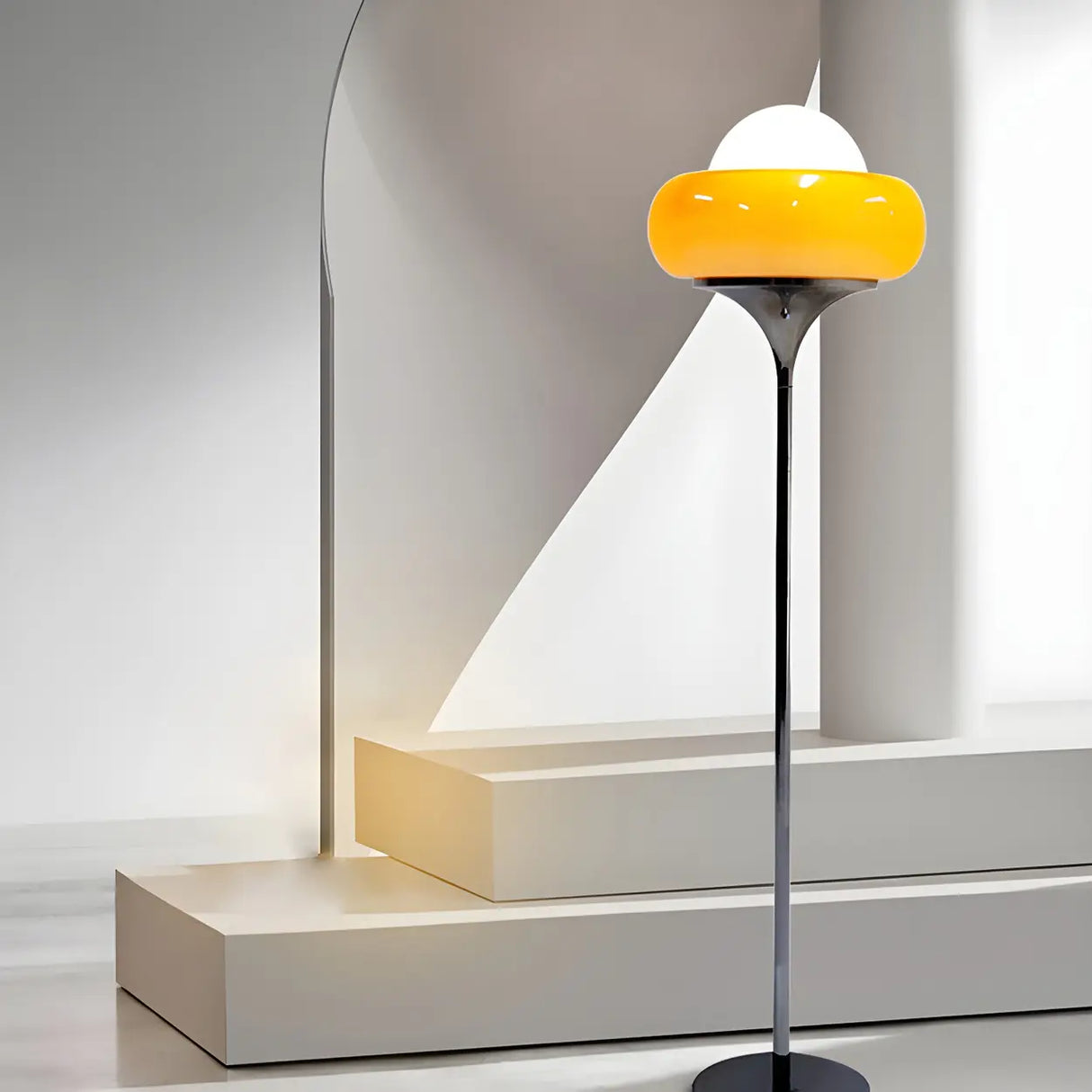 Retro Yellow Egg Tart Glass and Metal LED Floor Lamp Image - 3