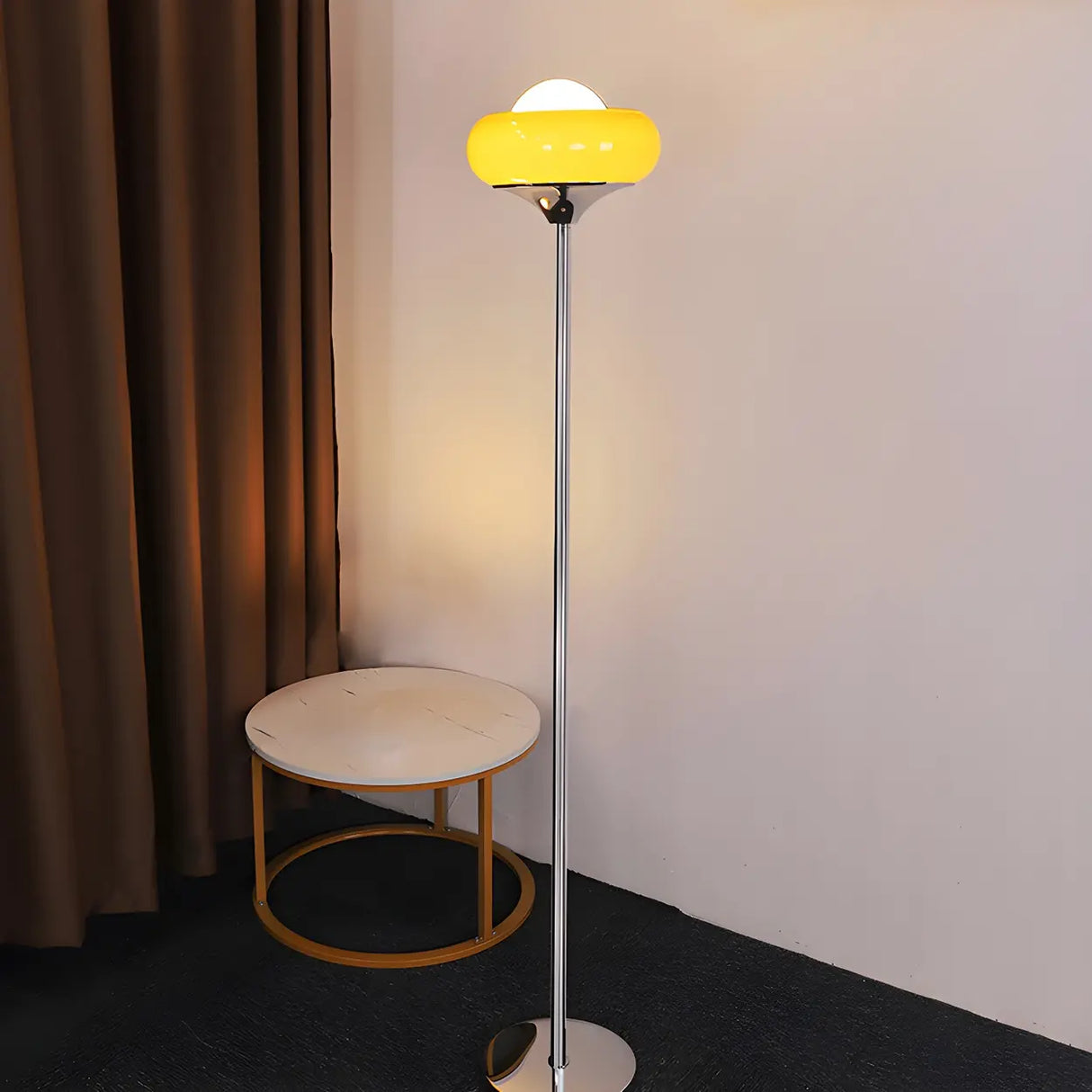 Retro Yellow Egg Tart Glass and Metal LED Floor Lamp Image - 9