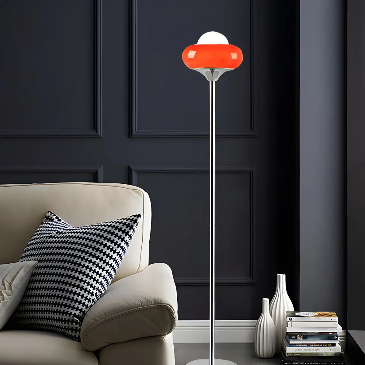 Retro Yellow Egg Tart Glass and Metal LED Floor Lamp Image - 9