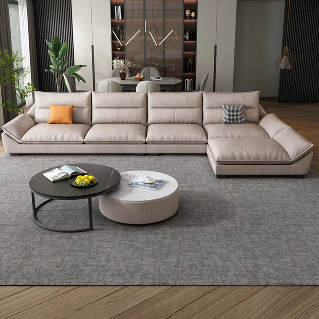 Reversible Beige Scratch Resistant Tech Cloth Sectional Image - 3