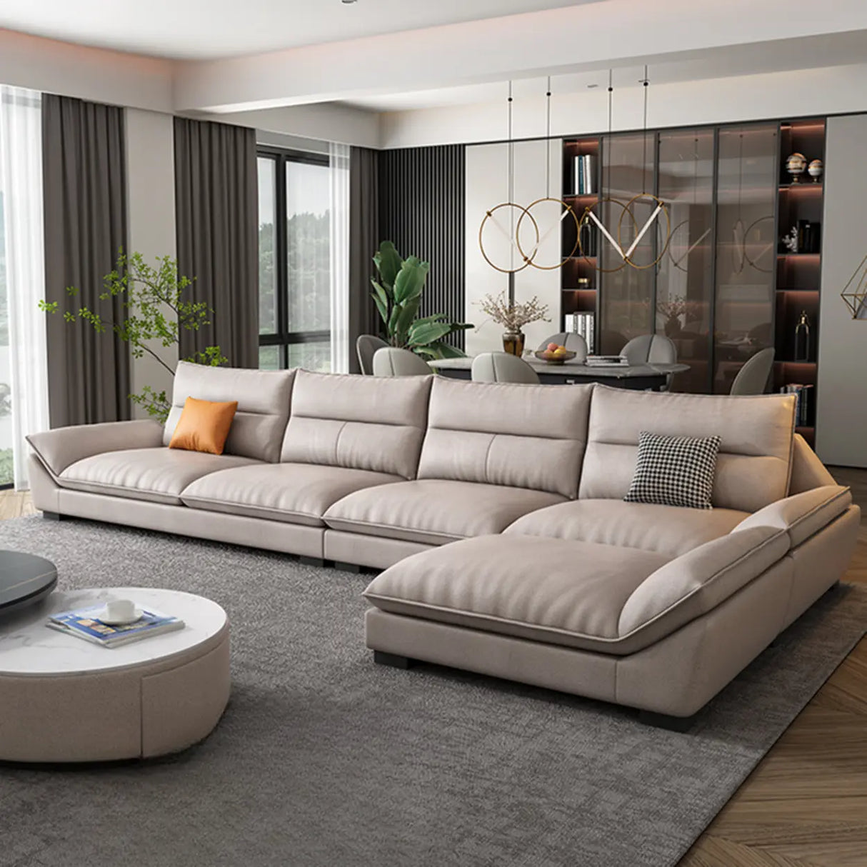 Reversible Beige Scratch Resistant Tech Cloth Sectional Image - 4