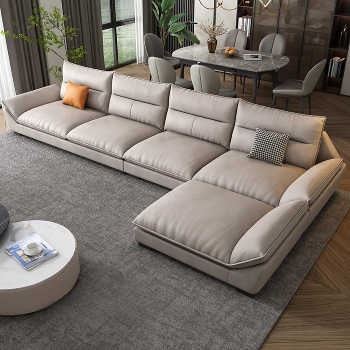 Reversible Beige Scratch Resistant Tech Cloth Sectional Image - 5