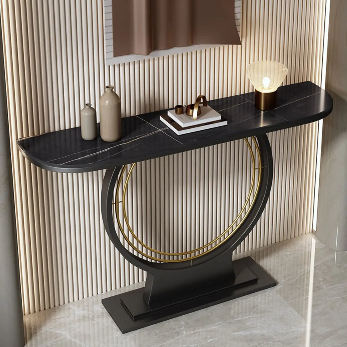 Ring Base Half Moon Sintered Stone Top Console Table Image - 5