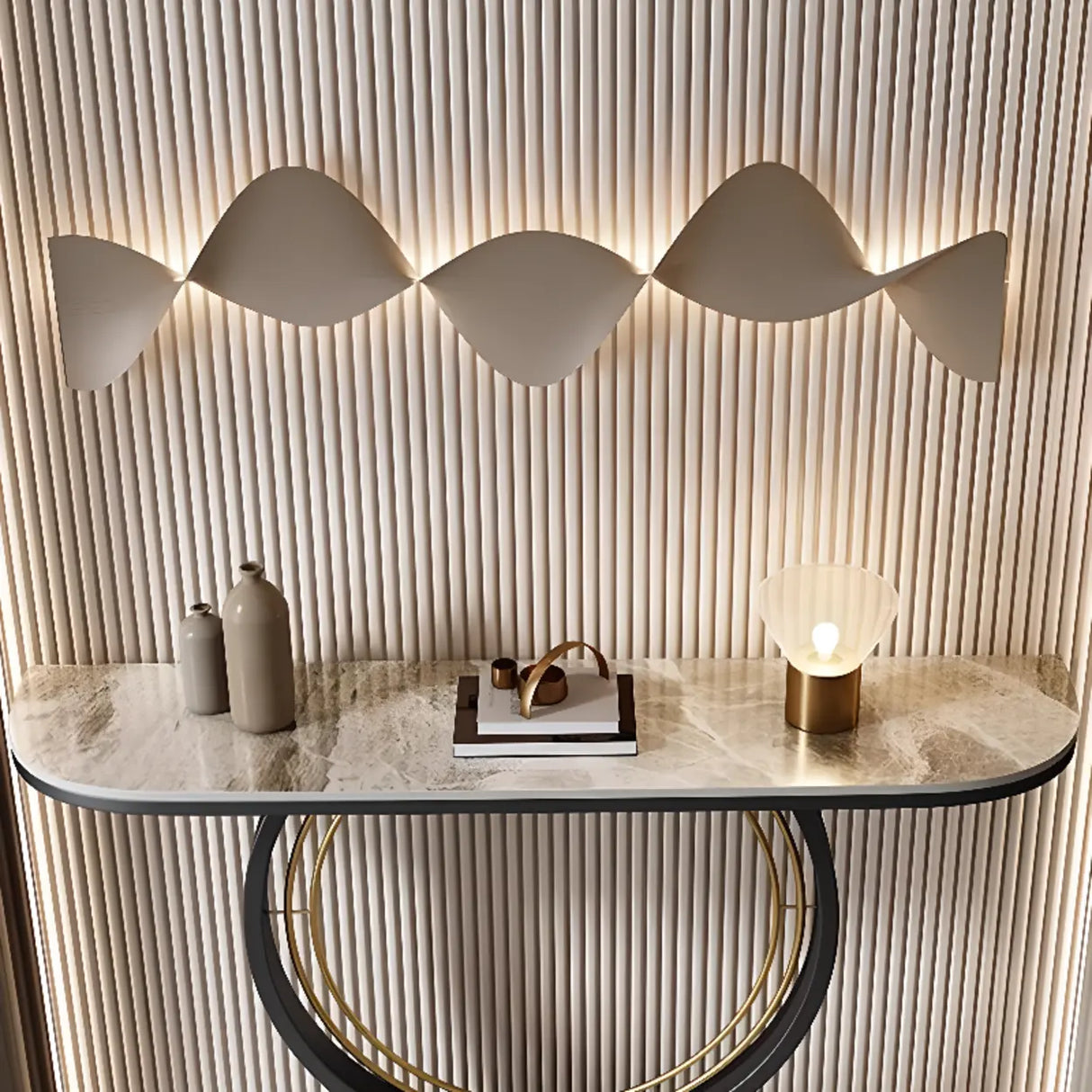 Ring Base Half Moon Sintered Stone Top Console Table Image - 6