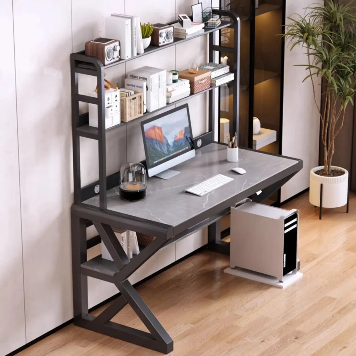 Rock Beam Kids Computer Desk with Hutch and Shelves Image - 1