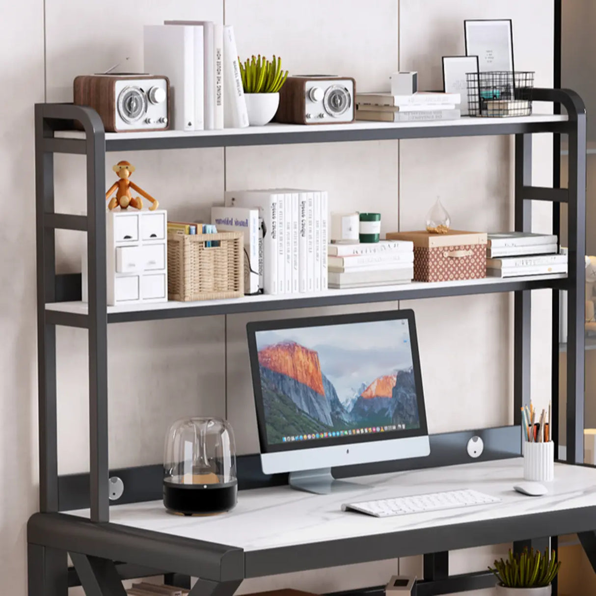 Rock Beam Kids Computer Desk with Hutch and Shelves Image - 11