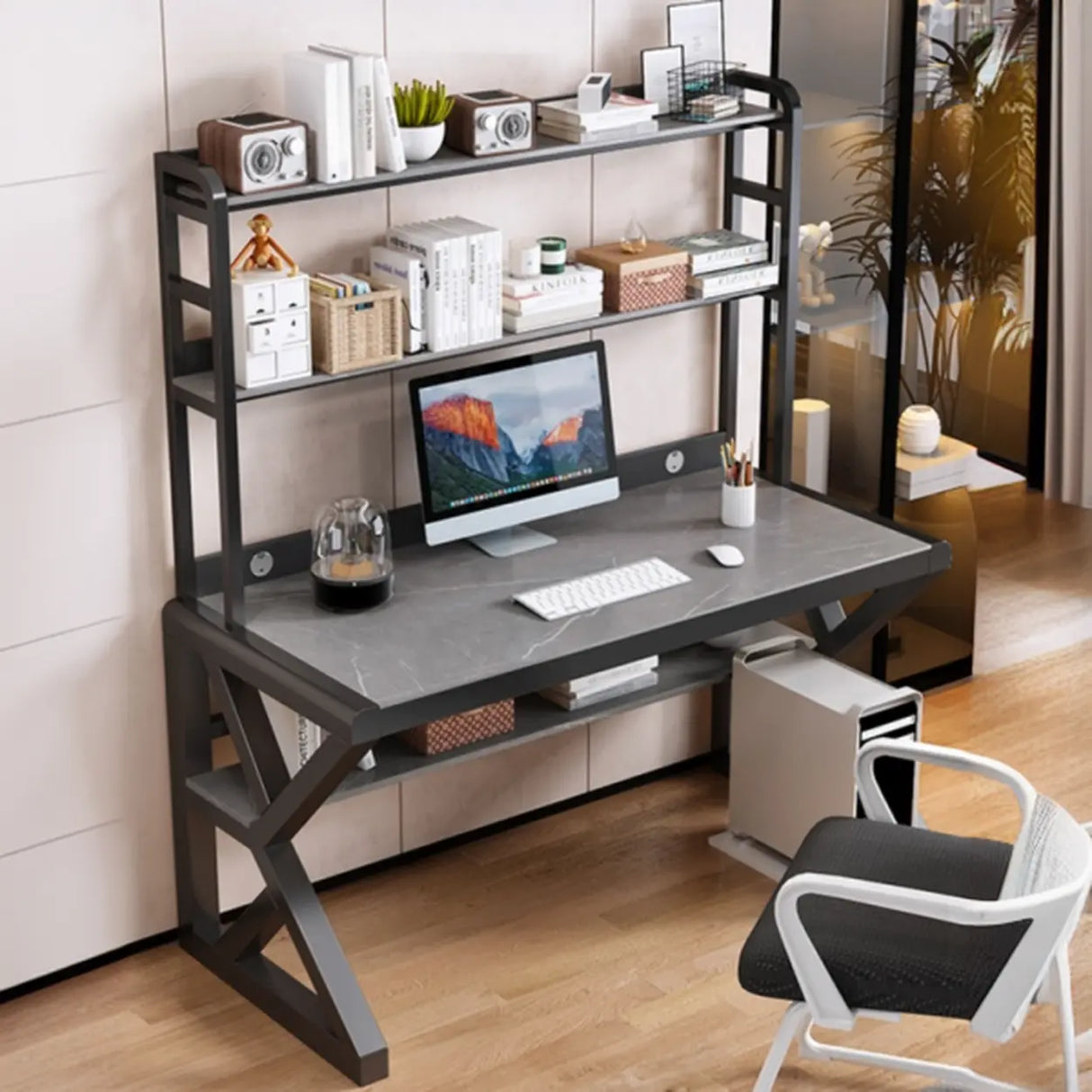 Rock Beam Kids Computer Desk with Hutch and Shelves Image - 2