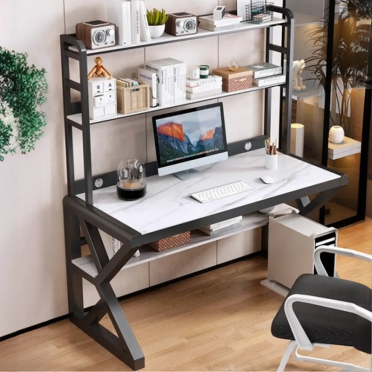 Rock Beam Kids Computer Desk with Hutch and Shelves Image - 4