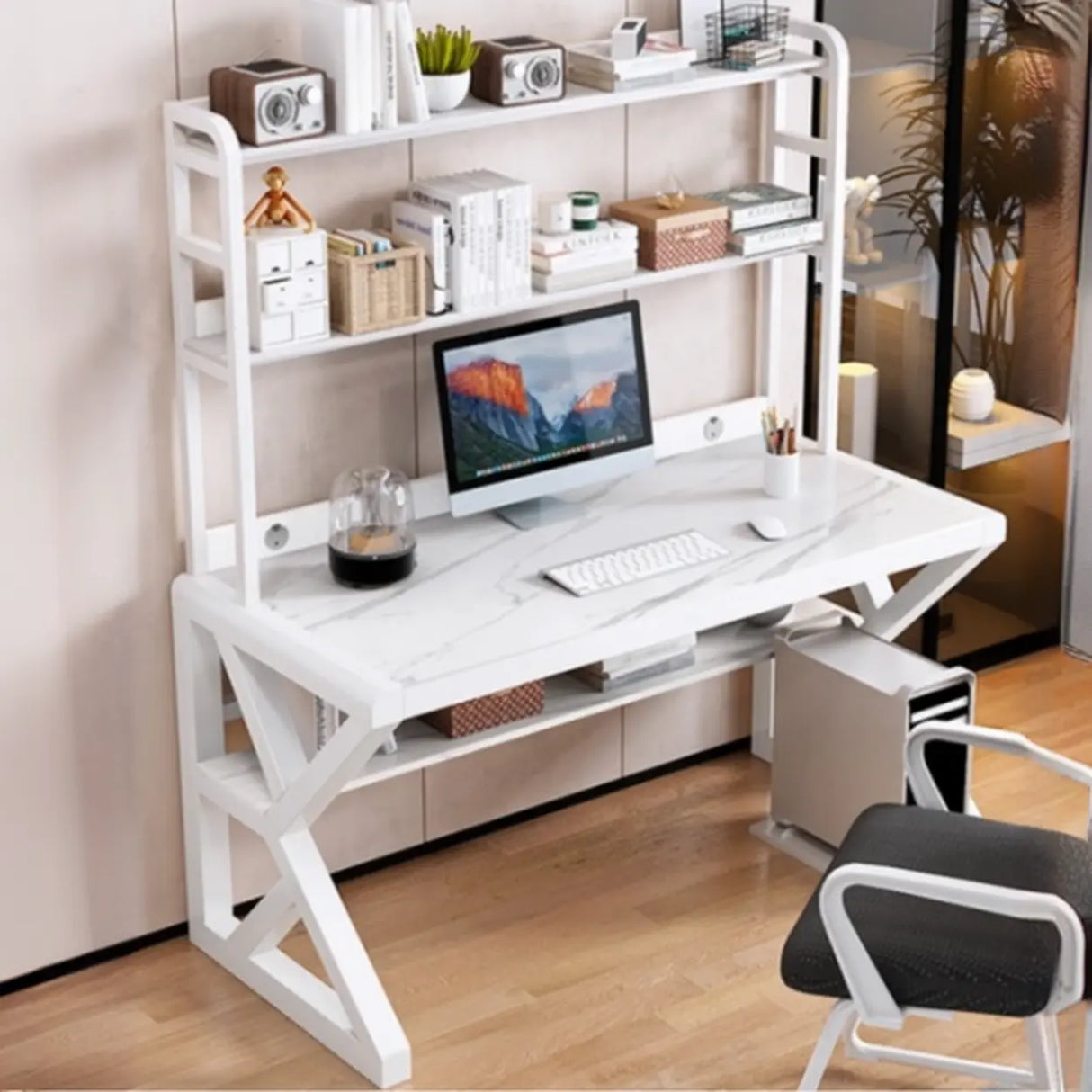 Rock Beam Kids Computer Desk with Hutch and Shelves Image - 5