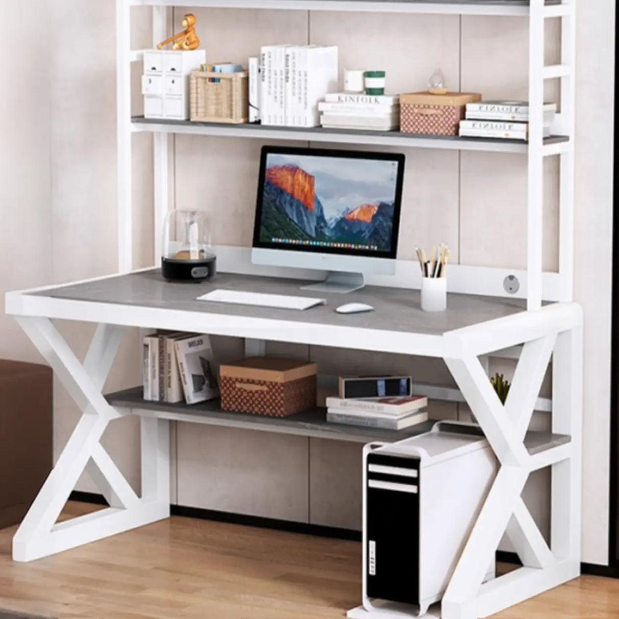 Rock Beam Kids Computer Desk with Hutch and Shelves Image - 6