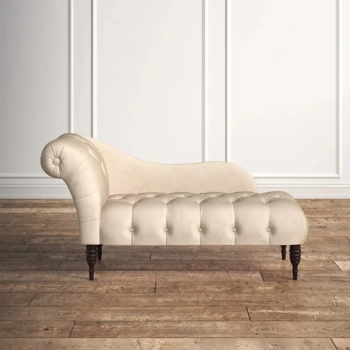 Rolled-Arm Velvet Solid Color Tufted Chaise Lounge Sofa Image - 2