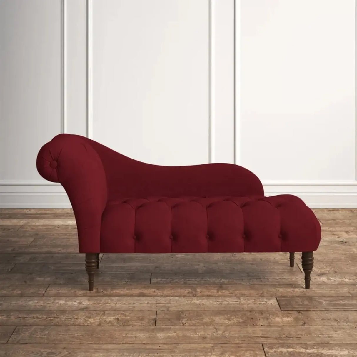 Rolled-Arm Velvet Solid Color Tufted Chaise Lounge Sofa Image - 3