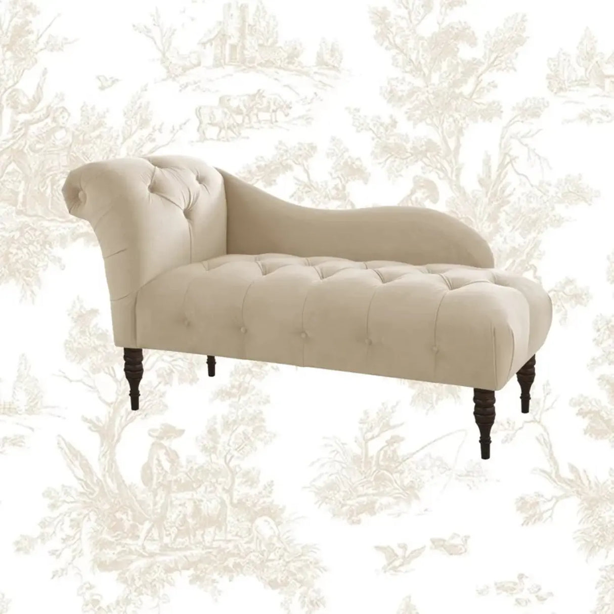 Rolled-Arm Velvet Solid Color Tufted Chaise Lounge Sofa Image - 5