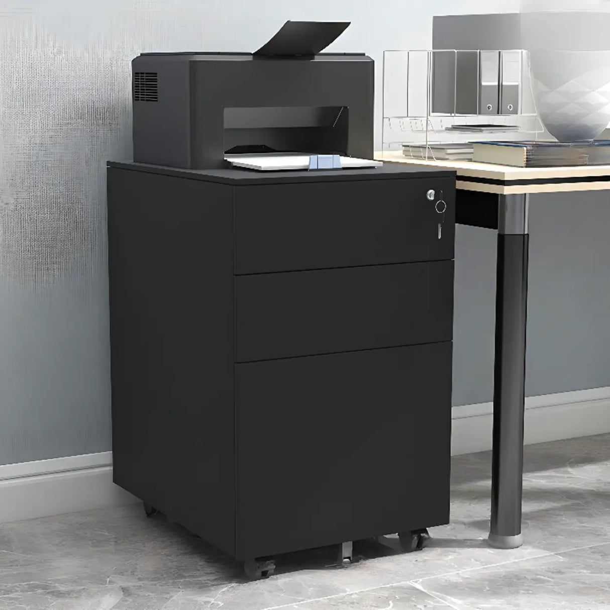 Rolling Lockable Storage Metal Vertical Filing Cabinet Image - 4