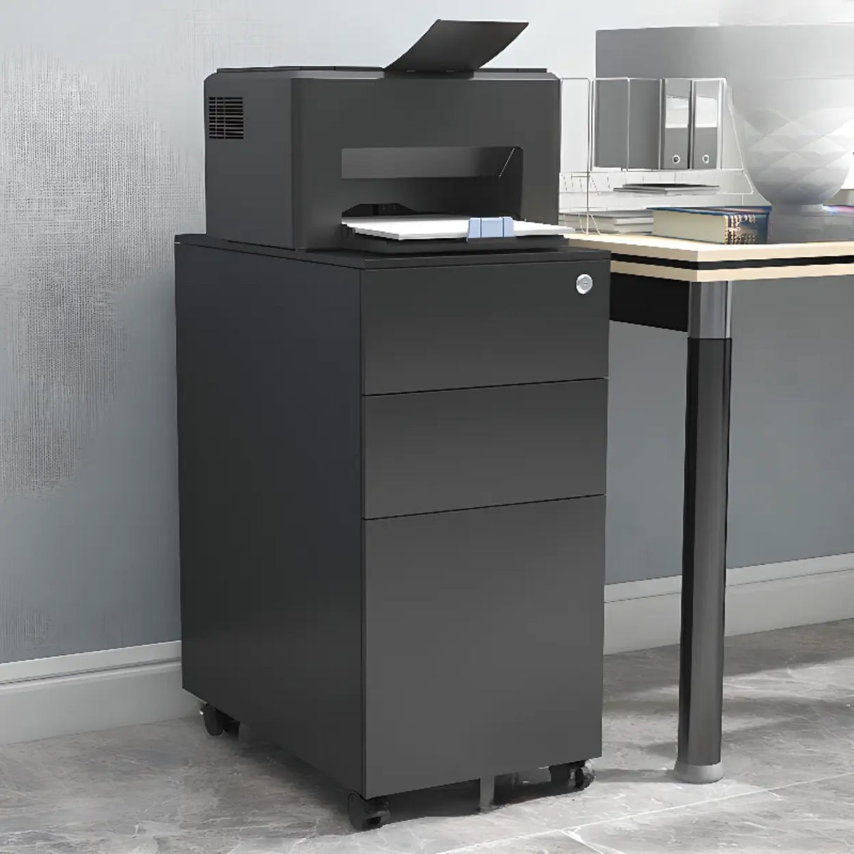 Rolling Lockable Storage Metal Vertical Filing Cabinet Image - 9