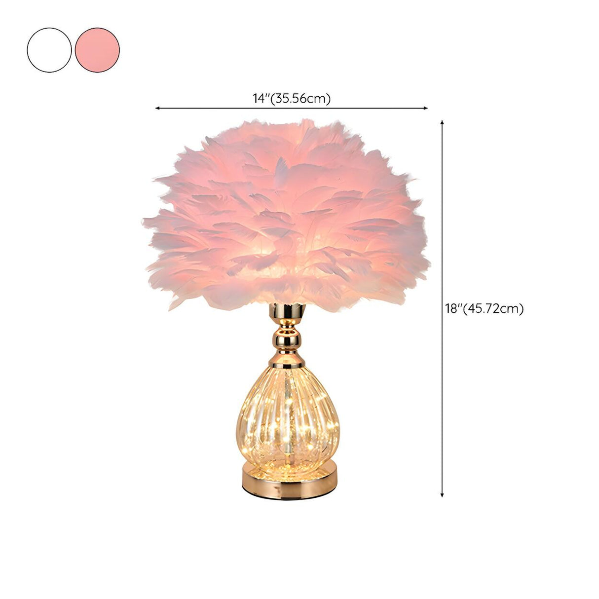Romantic Feather Shade Conical Crystal Base Table Lamp