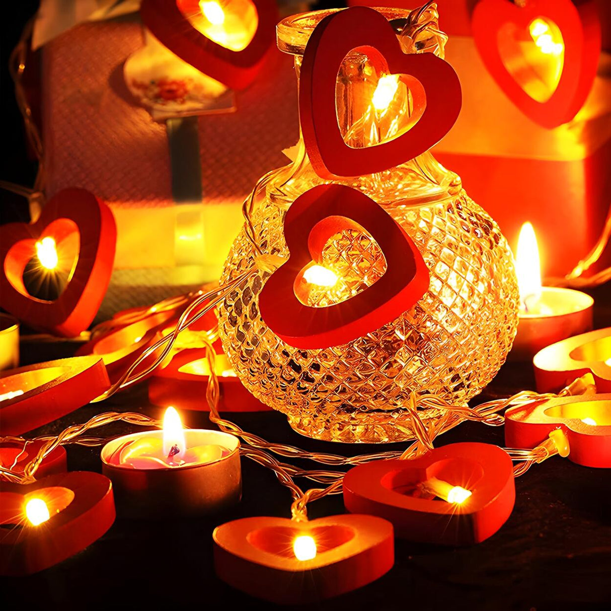 Romantic Wooden Heart-Shaped LED String Lights Image - 9
