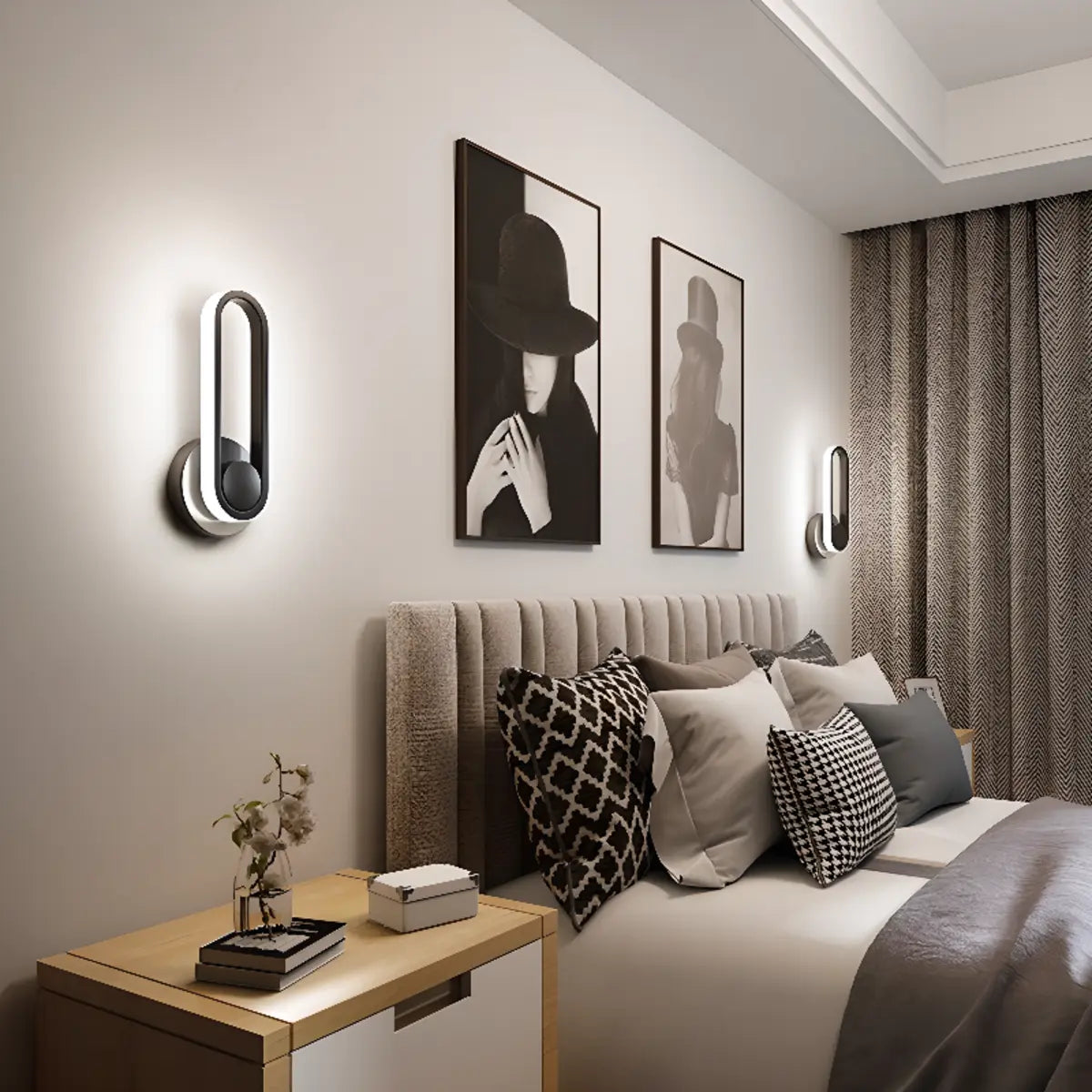 Rotatable Black Oval Bedside LED Wall Sconce Light Image - 1